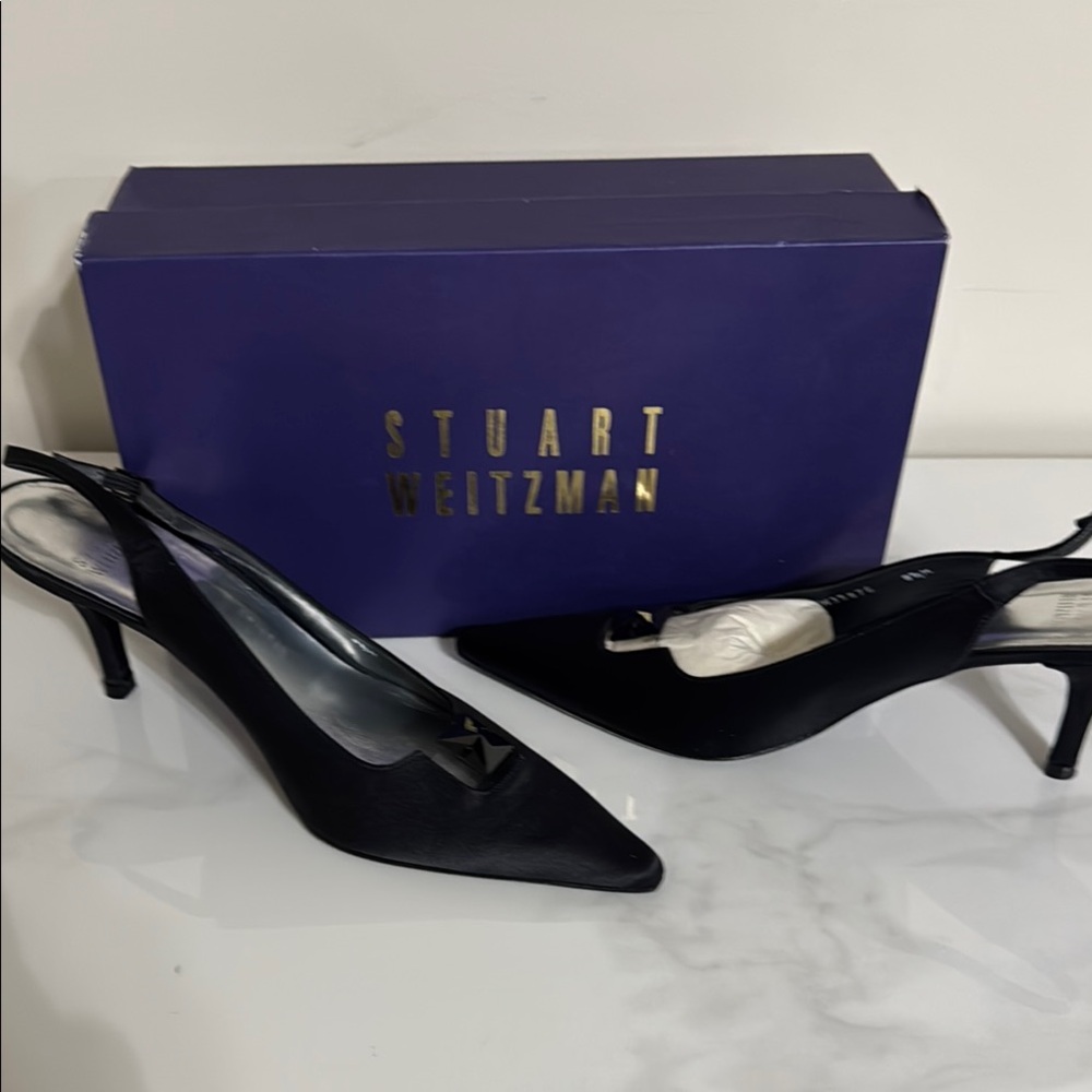 Stuart Weitzman Black Heels Elegant Slingback Pumps